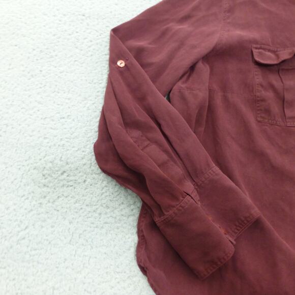 Kate Hill Shirt Womens 3X Button Up Silk Maroon Red Roll Tab Sleeve - Picture 4 of 9